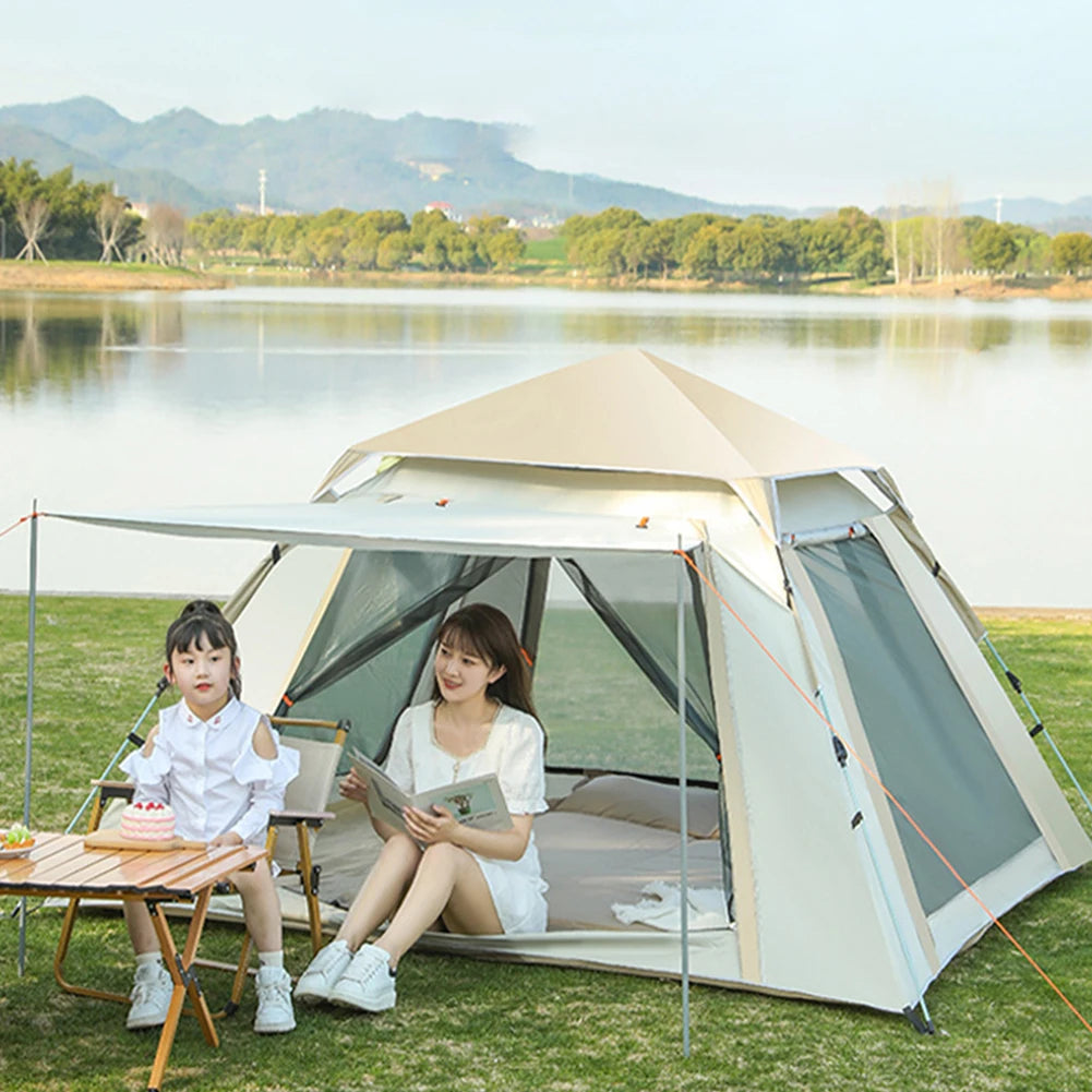 Large Size Outdoor 3-4P One-Touch Camping Tent Quick Automatic Opening Beach Fishing Tent Family Travel Picnic Park Anti-UV Tent