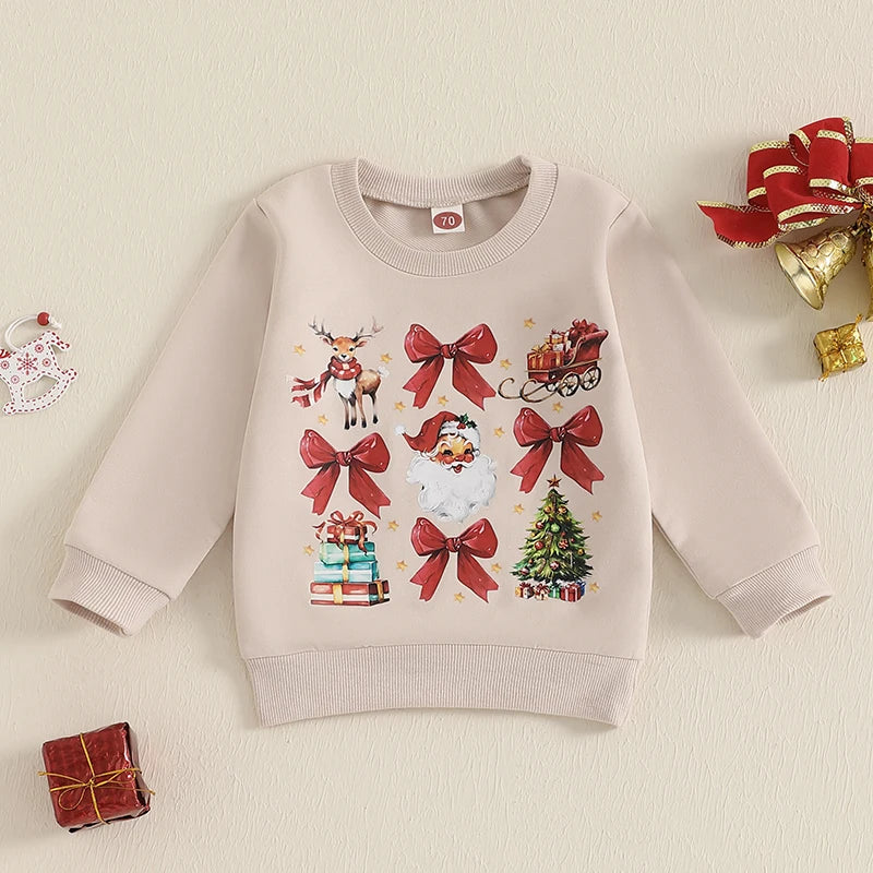 Cute Toddler Christmas Sweater with Reindeer Print and Pom Pom Detail Long Sleeve Round Neck Pullover Cozy Winter Tops for Girls