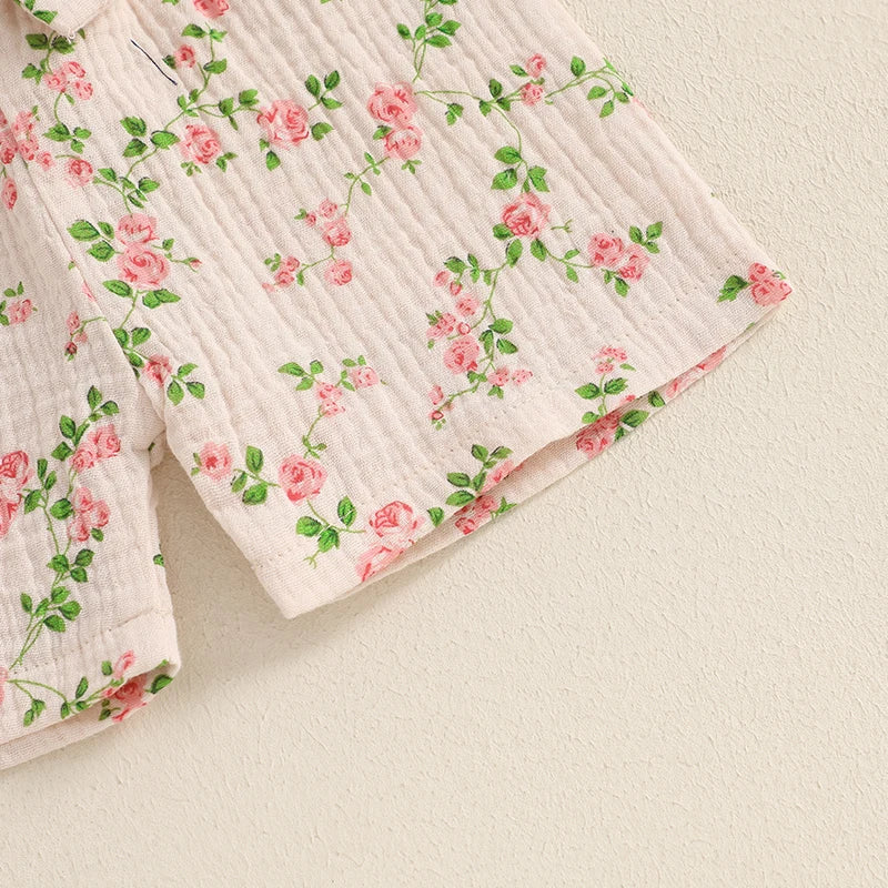 Adorable Baby Girl Sleeveless Top and Shorts Set with Cute Bow Detail and Vibrant Floral Print Perfect for Summer Fun