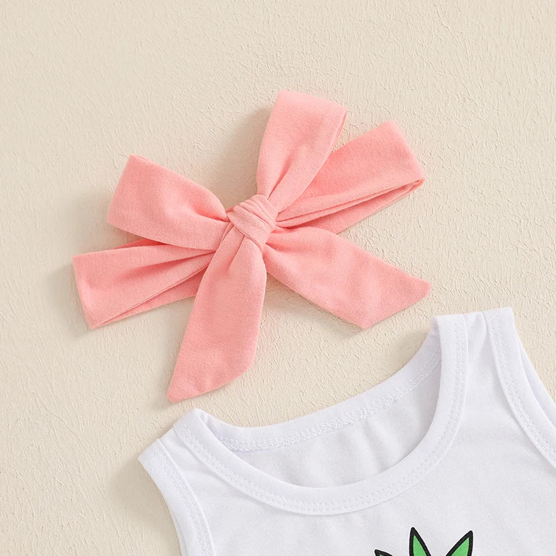 Adorable Infant Girl Tropical Print Sleeveless Top Elastic Waist Shorts Matching Headband 3 Piece Outfit Set for Summer