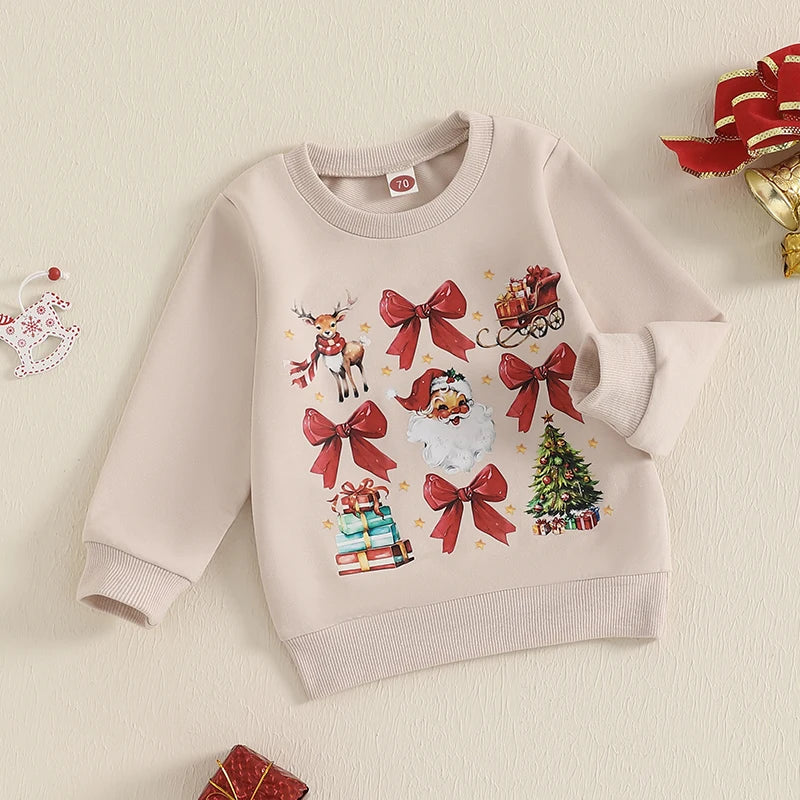 Cute Toddler Christmas Sweater with Reindeer Print and Pom Pom Detail Long Sleeve Round Neck Pullover Cozy Winter Tops for Girls
