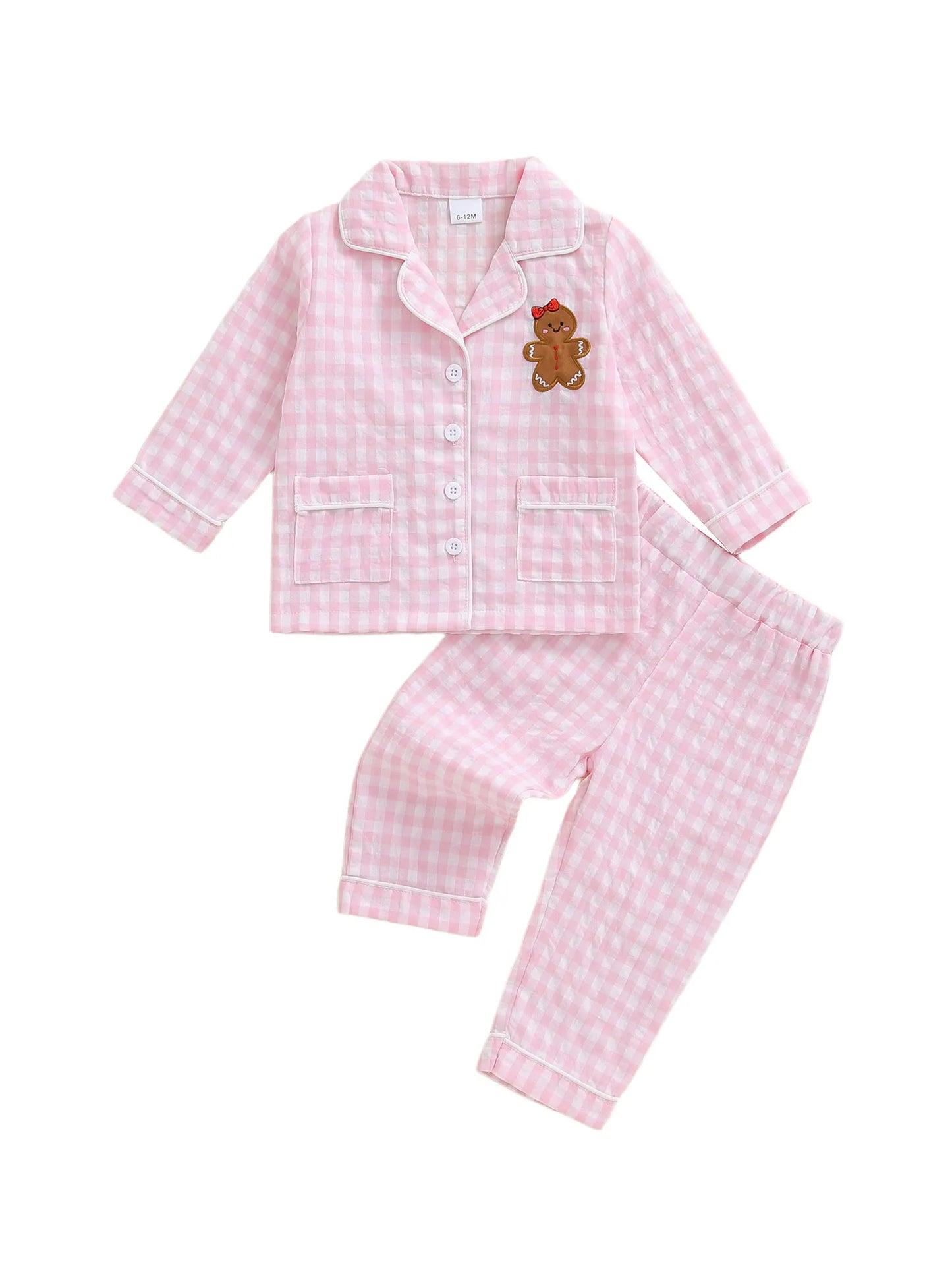 Girls Christmas Pajama Set with Plaid Print Lapel Long Sleeve Button Down Tops and Pants Sleepwear for Toddlers