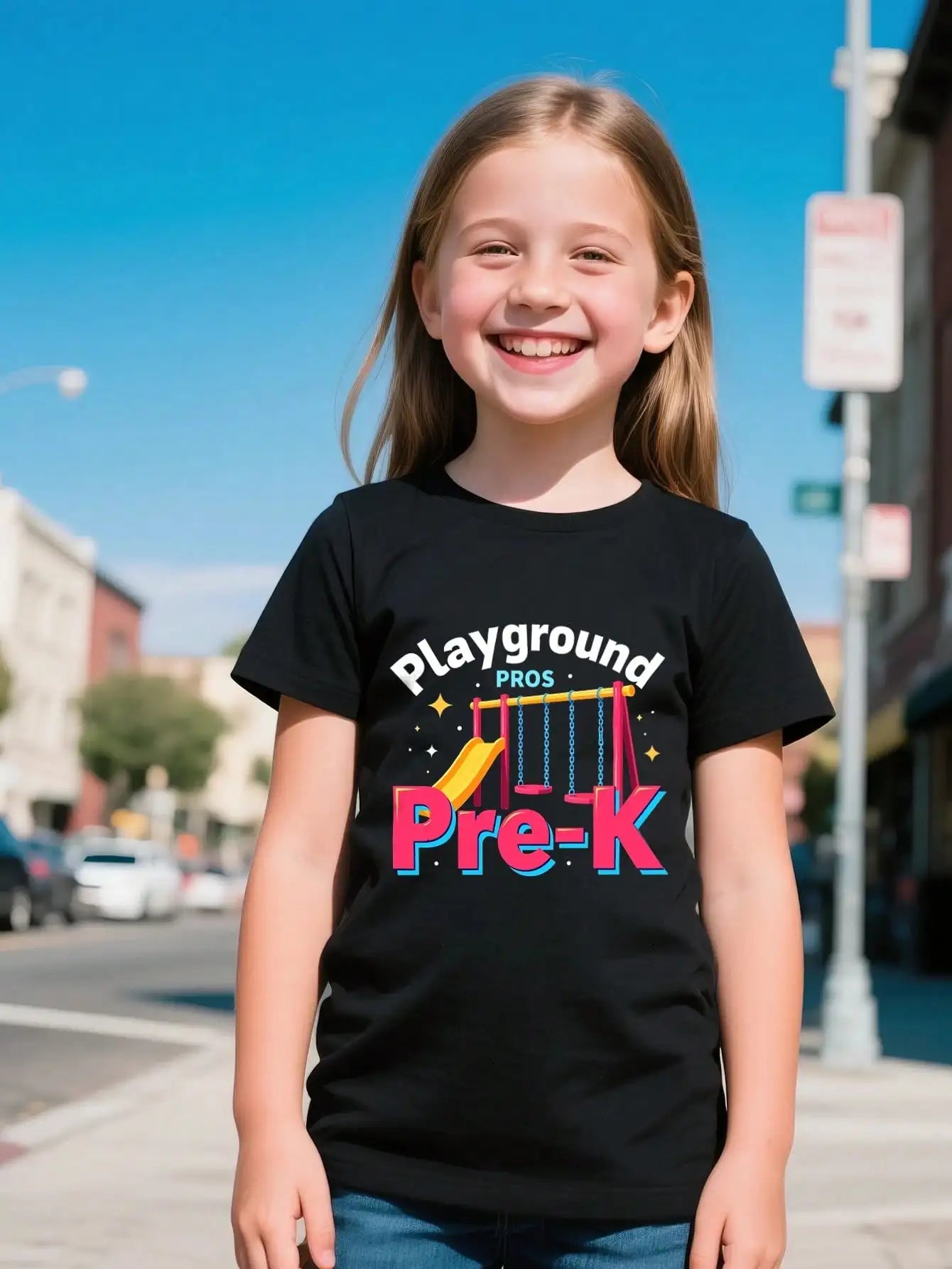 Boys/Girls Playground Back To School Cotton Graphic Tees, Black Casual Summer Tops With Playground Theme