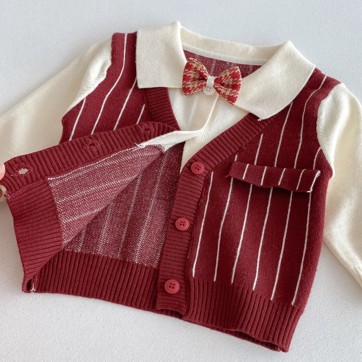 2025 Baby Clothes Toddler Baby Boy Knit Striped 3Pcs Sets 0-2Y Bow Tie Shirt and Pants Gentleman Casual Formal Infant Outfit