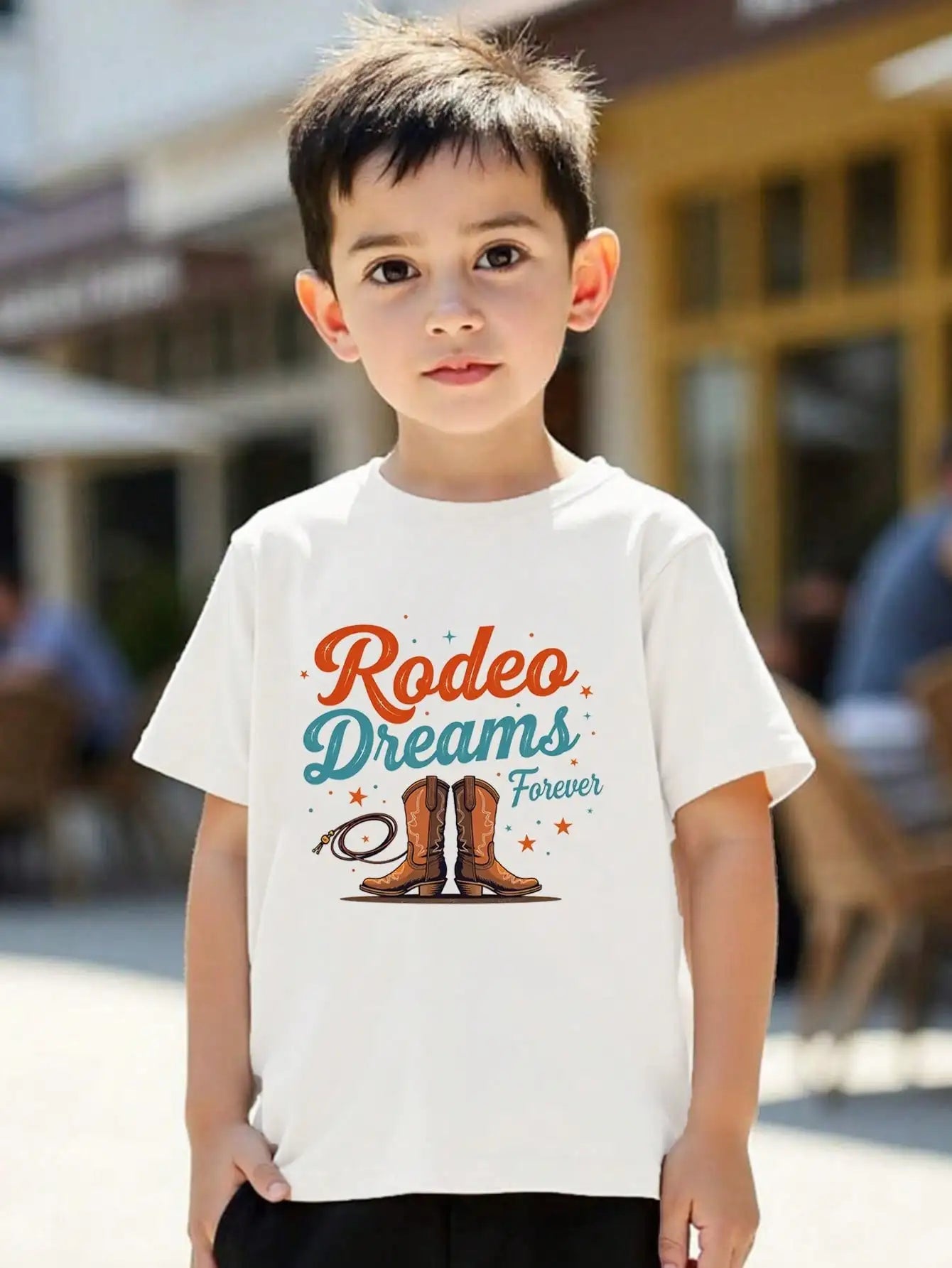 Tween Girls/Boys Clothes, Western Rodeo Cotton T-Shirt, Classic White Tee With Cowboy Boots And Lasso Graphic