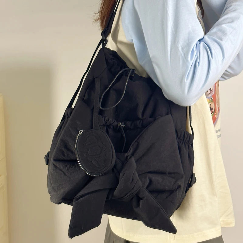 Women Mommy Maternity Backpack Large Capacity Bow Drawstring Backpack Daily Tote Handbag Ladies Travel Backpack