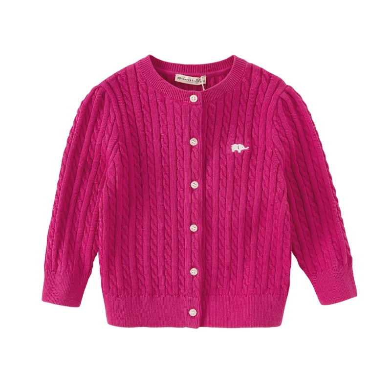 Dave Bella Girls Long Sleeve Button Cardigan Spring Autumn Knit Sweater for Children Casual Cotton Overcoat Tops DB3243397