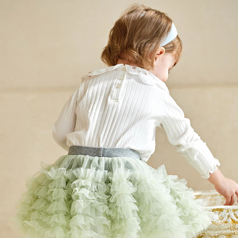 Dave Bella Long Sleeve Spring T-Shirt for Girls Casual Cotton Top Children Autumn Soft Bottom T-shirt Outdoor Clothes DB1248201