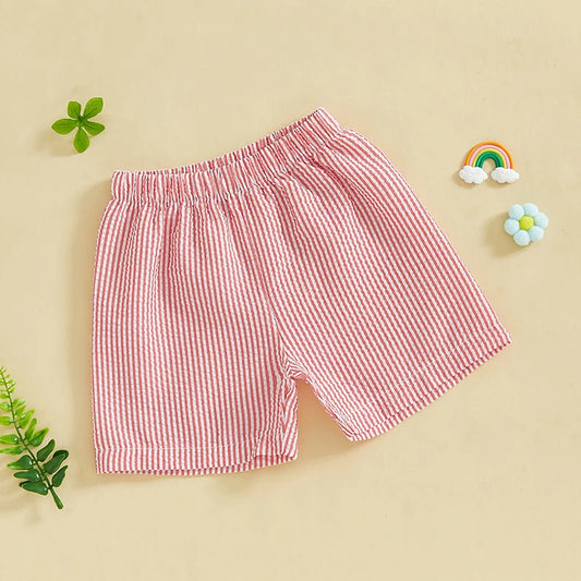 Baby Boy Striped Print Shorts Stylish Elastic Waist Short Pants for Summer Vacation Beachwear Trendy Fashion