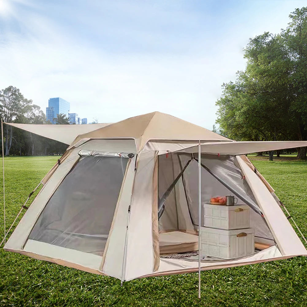 Large Size Outdoor 3-4P One-Touch Camping Tent Quick Automatic Opening Beach Fishing Tent Family Travel Picnic Park Anti-UV Tent