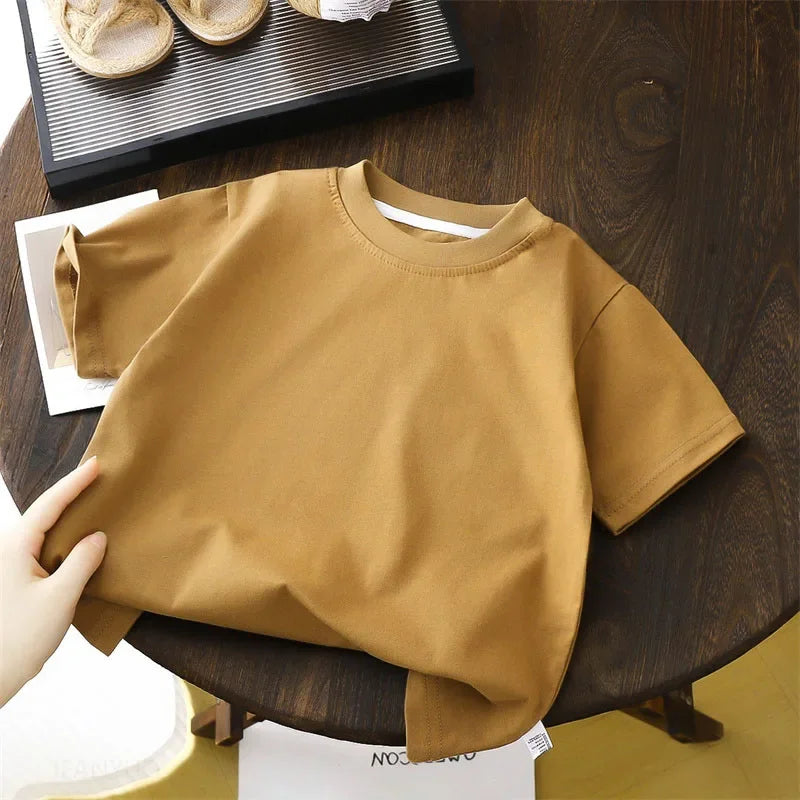 Summer Solid Children Cotton Casual Short Sleeve White Red Black T-shirts Girls Baby Clothes Kids Boys Toddler High-quality Tops