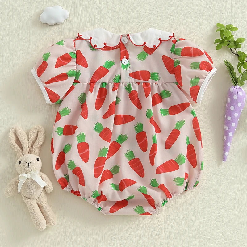 Toddler Girls Floral Print Ruffle Sleeve Rompers Easter Outfit Bunny Ear Headband Set Summer Clothes Jumpsuits Bodysuits