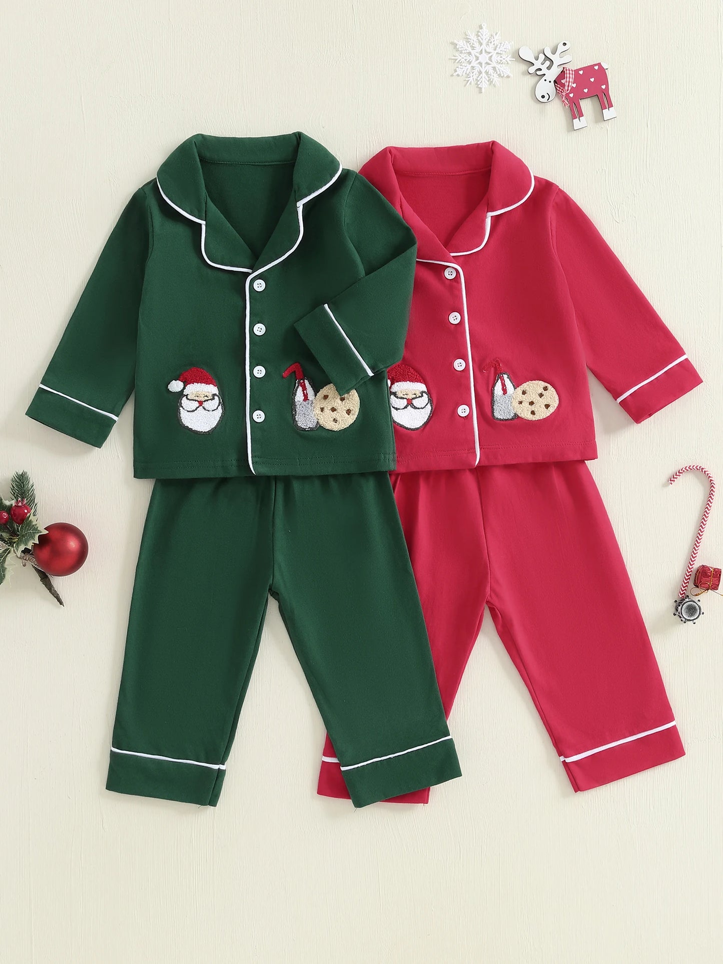 Infant 2-Piece Christmas Pajamas Set with Reindeer Print Long Sleeve Top and Matching Pants for Baby Sleepwear