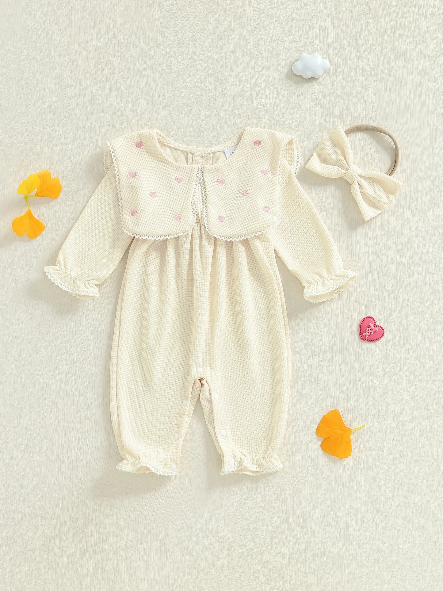 Adorable Toddler Girls Floral Print Ruffle Sleeve Romper with Matching Bow Headband Set for Summer Outfits