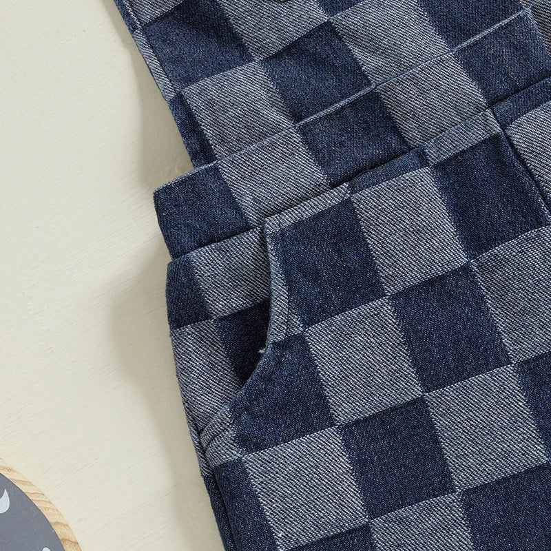 Infant Plaid Print Sleeveless Square Neck Overalls Suspender Shorts Romper for Baby Boys and Girls Toddler