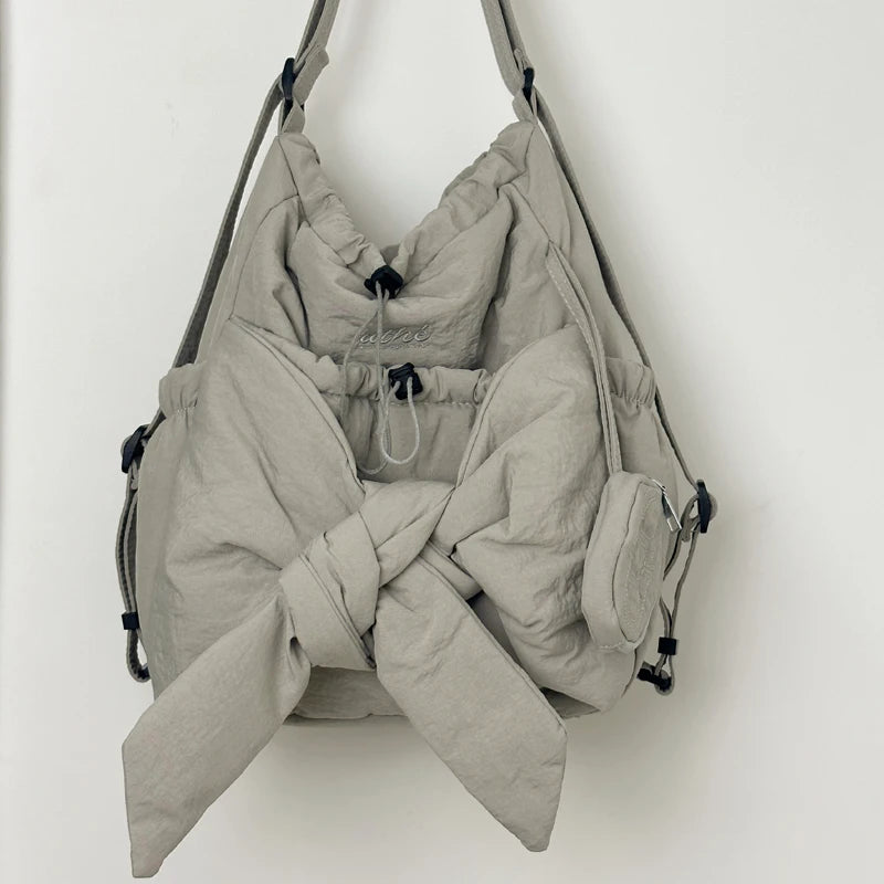 Women Mommy Maternity Backpack Large Capacity Bow Drawstring Backpack Daily Tote Handbag Ladies Travel Backpack