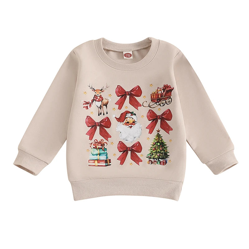 Cute Toddler Christmas Sweater with Reindeer Print and Pom Pom Detail Long Sleeve Round Neck Pullover Cozy Winter Tops for Girls