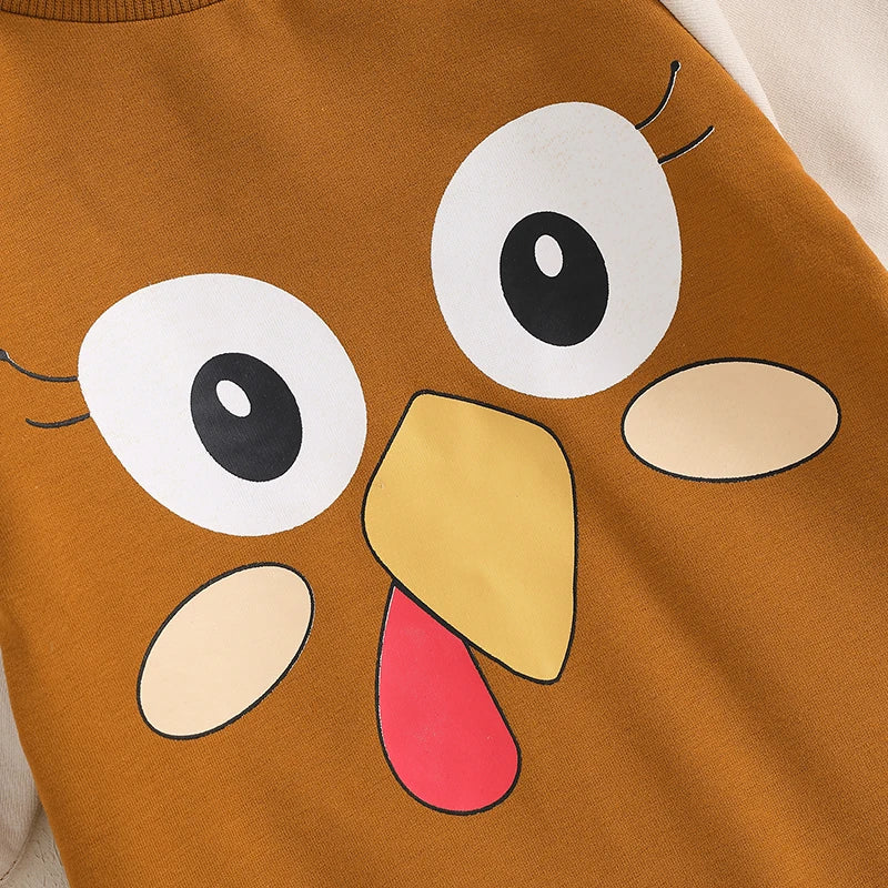 Thanksgiving Baby Boy Girl Outfit Adorable Turkey Print Round Neck Long Sleeve Romper Hat Set for Fall Celebration