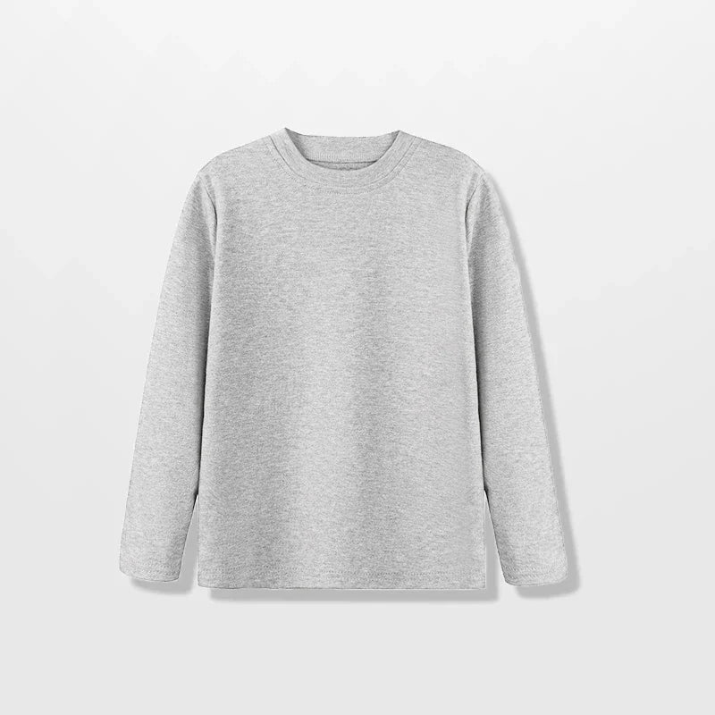 Youth Long-Sleeve T-Shirt 100% Cotton Solid Boys Girls Active T Shirts Essential Tops Undershirts Children Basic Tee 1-14 Yrs