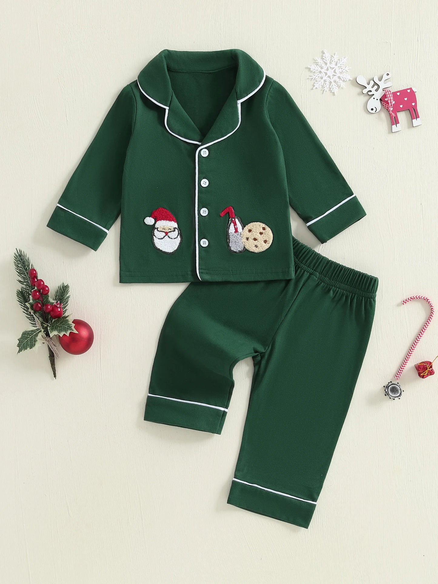 Infant 2-Piece Christmas Pajamas Set with Reindeer Print Long Sleeve Top and Matching Pants for Baby Sleepwear