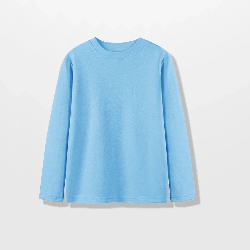 Youth Long-Sleeve T-Shirt 100% Cotton Solid Boys Girls Active T Shirts Essential Tops Undershirts Children Basic Tee 1-14 Yrs