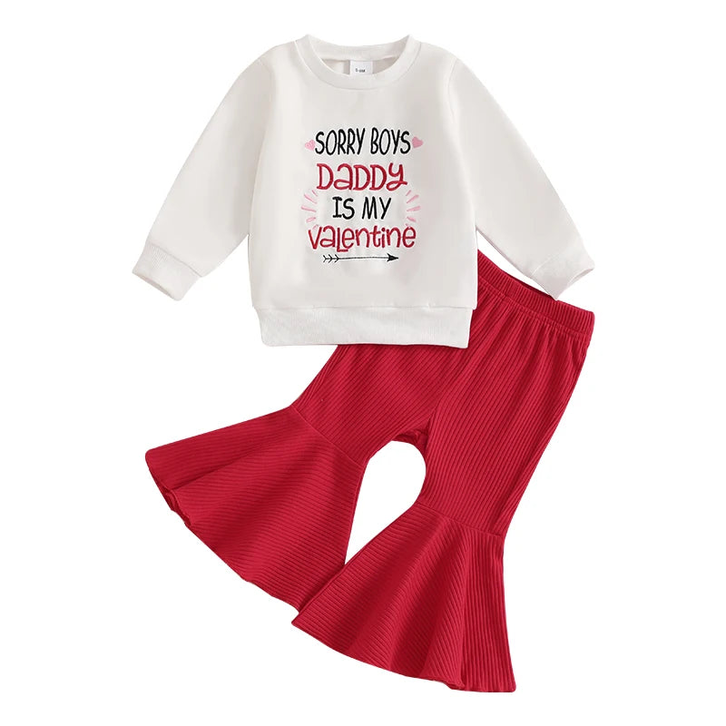 Adorable Baby Girl Valentine s Day Apparel Heart Print Ruffle Sleeve Top and Leggings 2-Piece Outfit Set for Toddlers