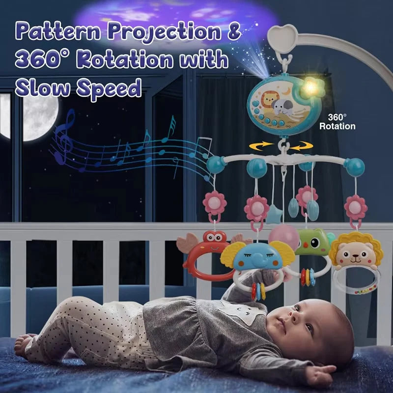 Musical Baby Crib Mobile with Lights Music Projection for Infants 0-6 Months Remote Control Crib Toys for Newborn Baby Mobile