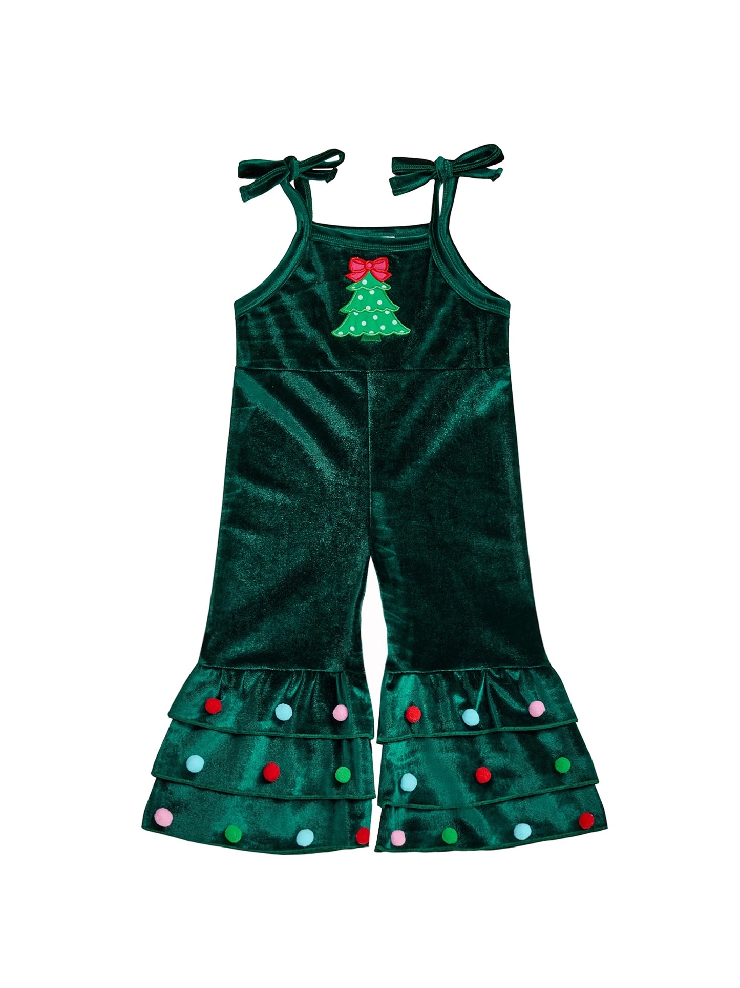 Adorable Girls Velvet Romper with Festive Reindeer Embroidery and Stylish Flared Pants for Christmas Celebrations