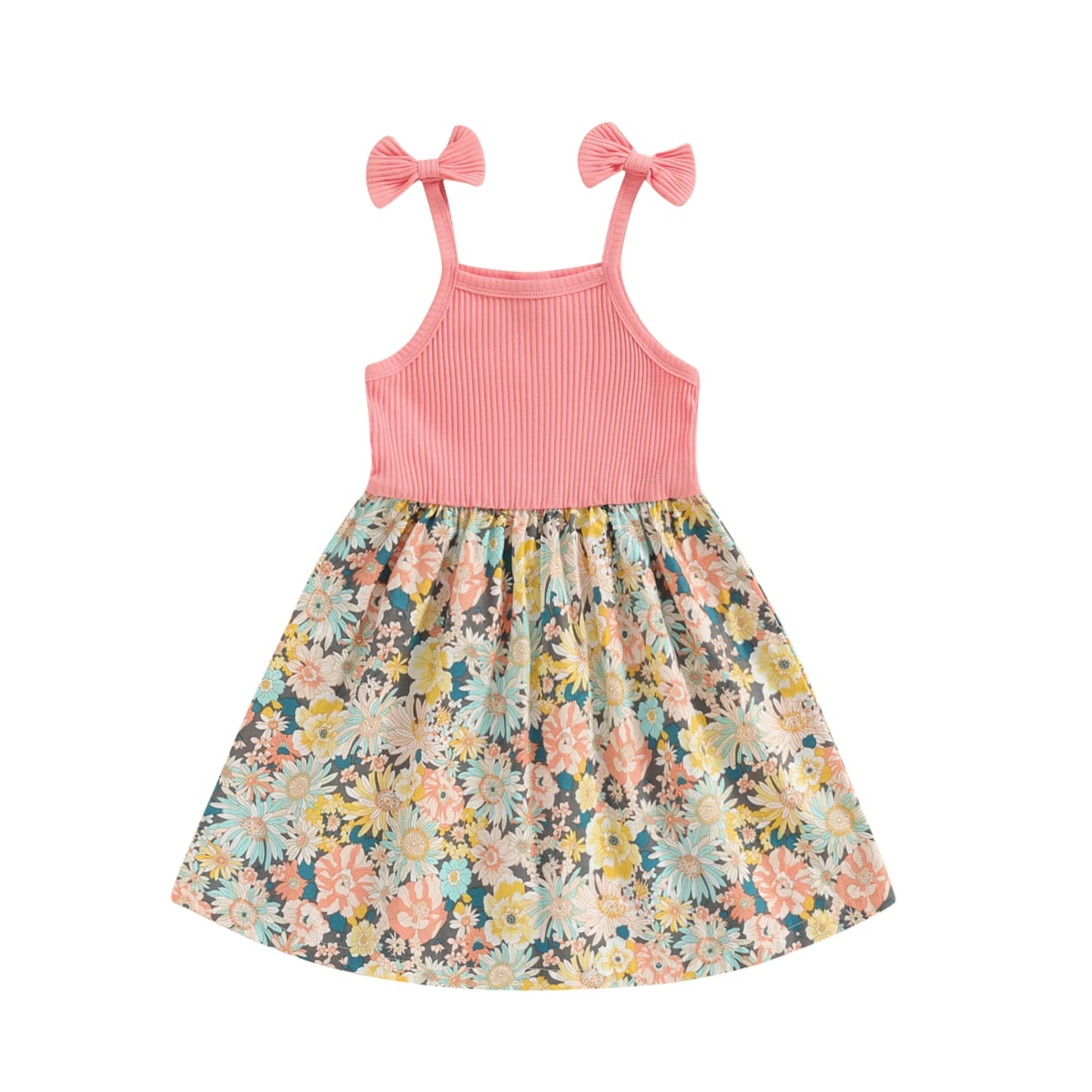 Toddler Girl Sleeveless Floral Print Dress with Bow Detail and A-Line Silhouette Perfect for Casual Summer Outfits