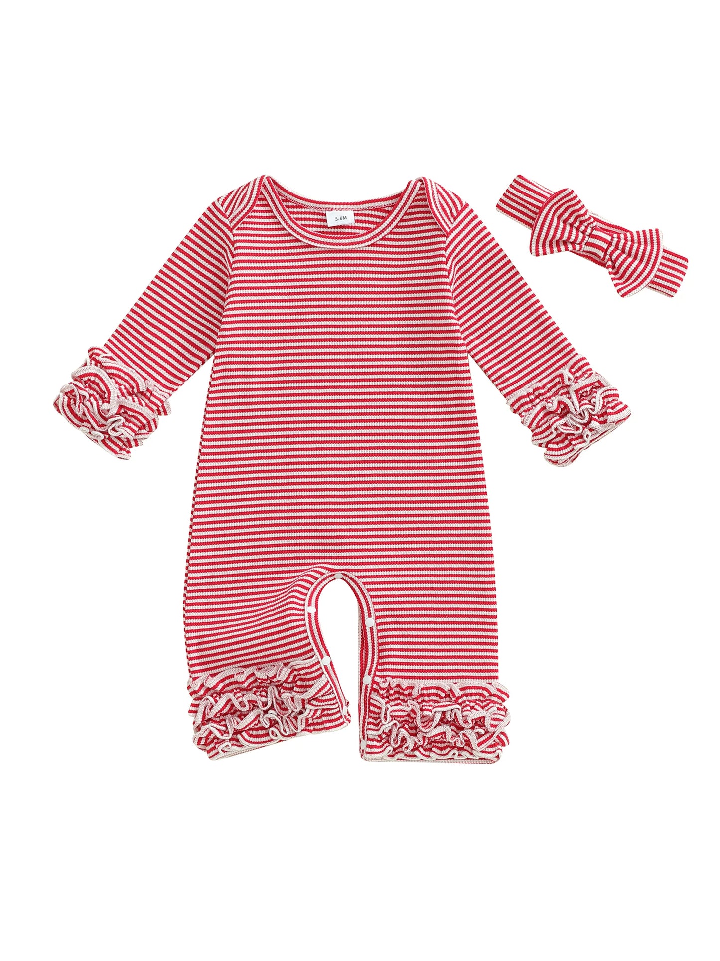 Adorable Baby Girls 2 Piece Set Stylish Long Sleeve Striped Romper with Matching Bow Headband for a Complete Look
