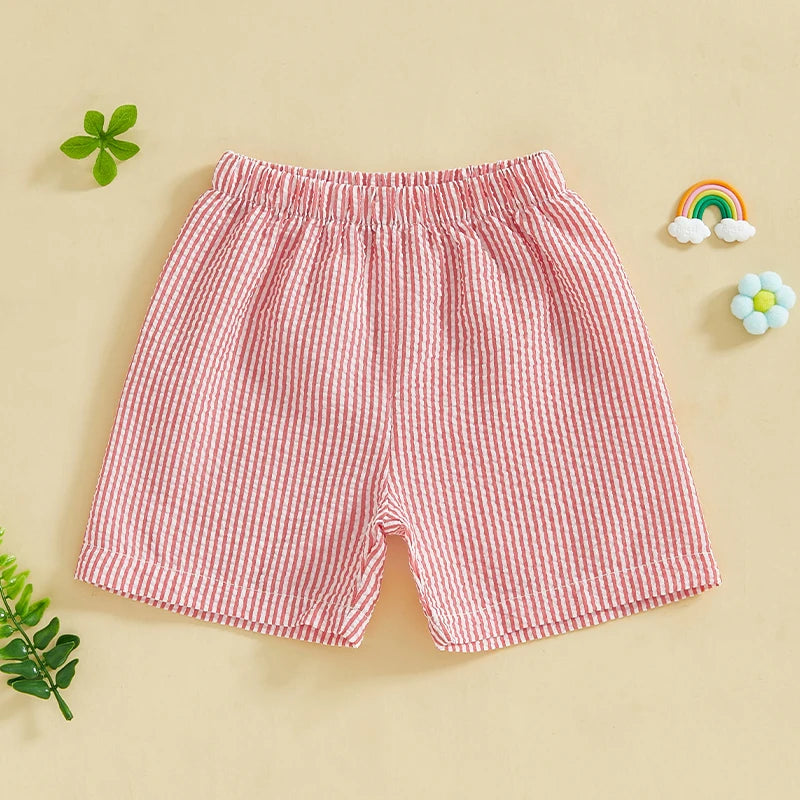 Baby Boy Striped Print Shorts Stylish Elastic Waist Short Pants for Summer Vacation Beachwear Trendy Fashion