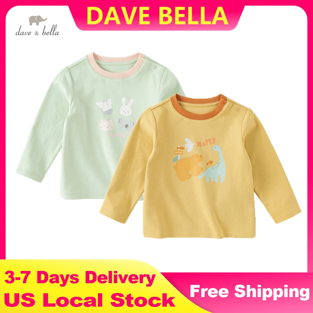 Dave Bella Long Sleeve Spring T-shirt for Girls Boys Cartoon Bottoming Shirt Children Casual Outdoor T-shirt DB3241844