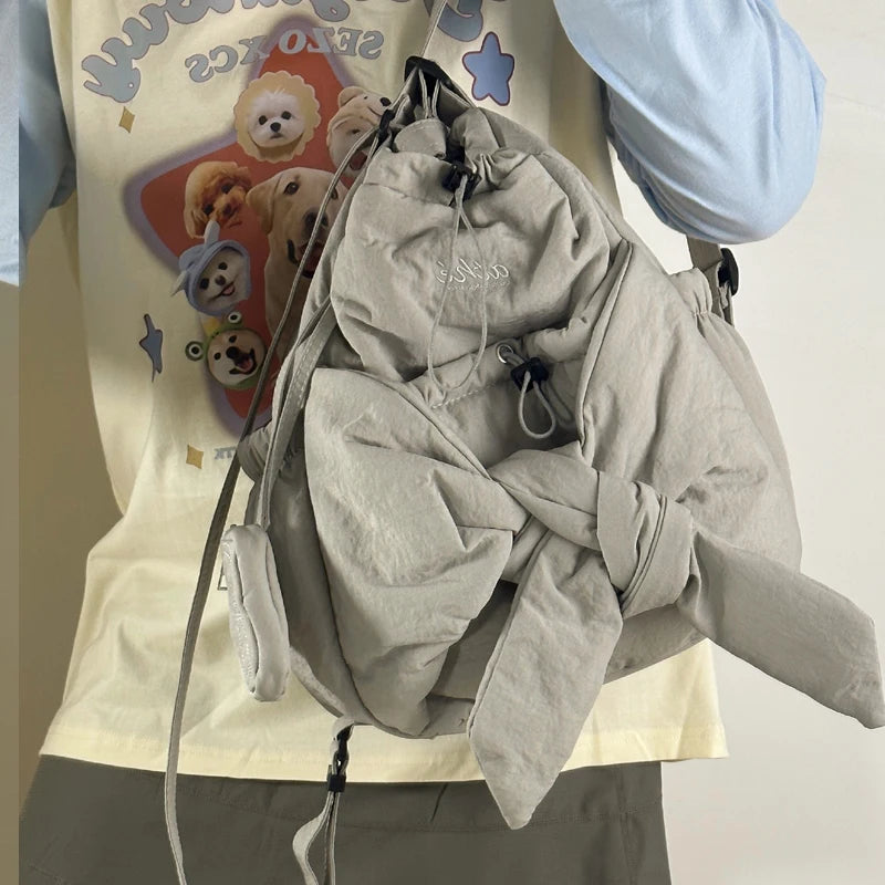 Women Mommy Maternity Backpack Large Capacity Bow Drawstring Backpack Daily Tote Handbag Ladies Travel Backpack