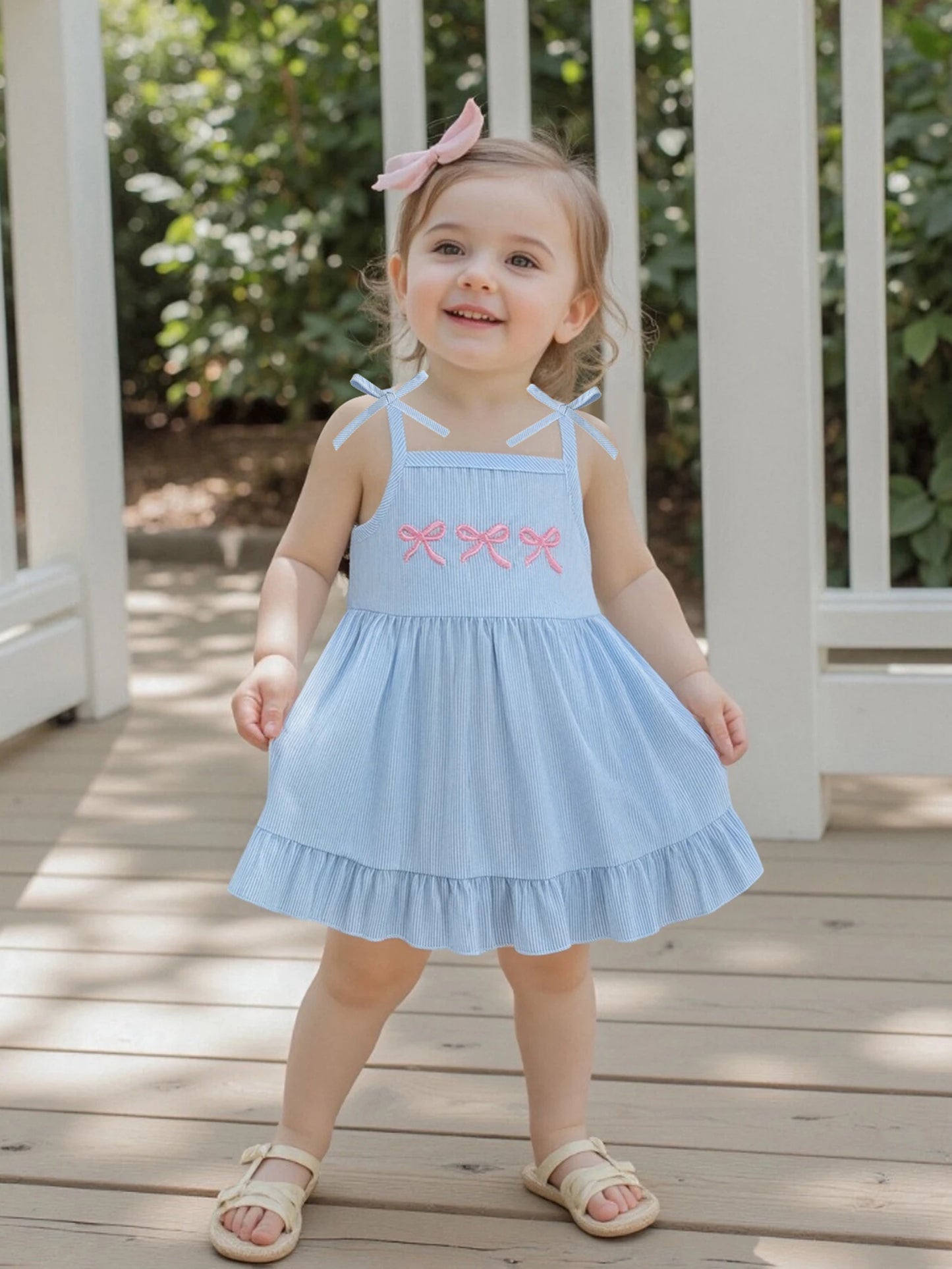 Adorable Baby Girls Floral Print Ruffle Sleeveless Dress Toddler Summer Princess Party Dress with Bow Detail