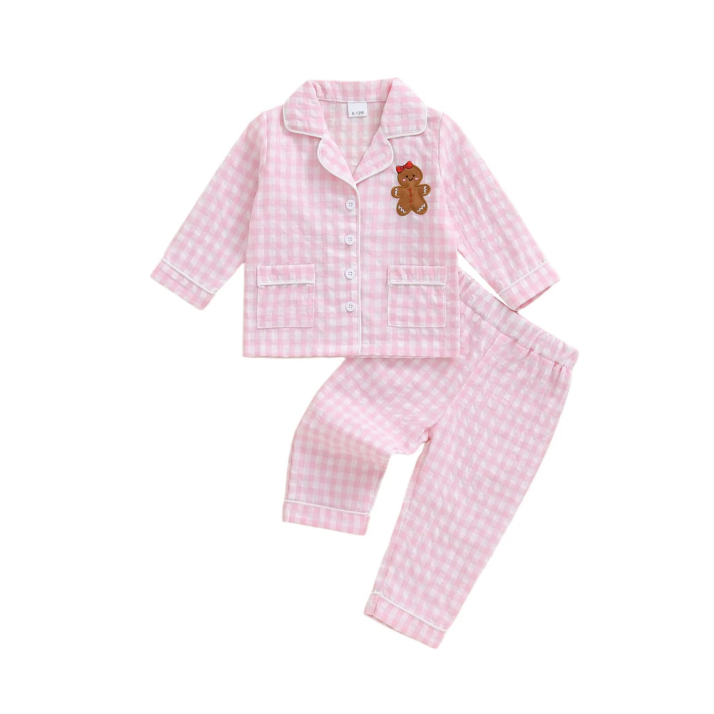 Girls Christmas Pajama Set with Plaid Print Lapel Long Sleeve Button Down Tops and Pants Sleepwear for Toddlers