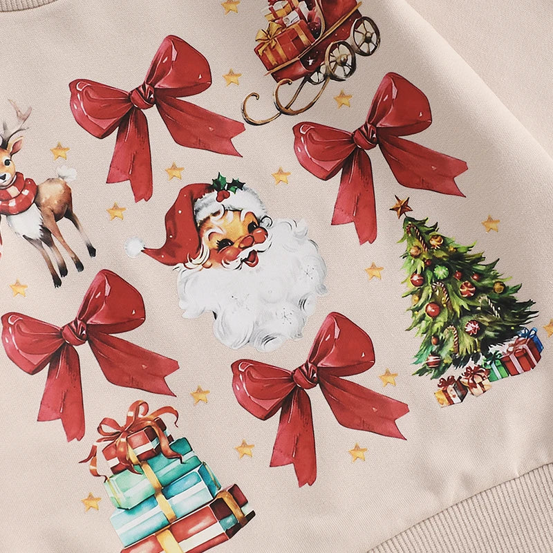 Cute Toddler Christmas Sweater with Reindeer Print and Pom Pom Detail Long Sleeve Round Neck Pullover Cozy Winter Tops for Girls