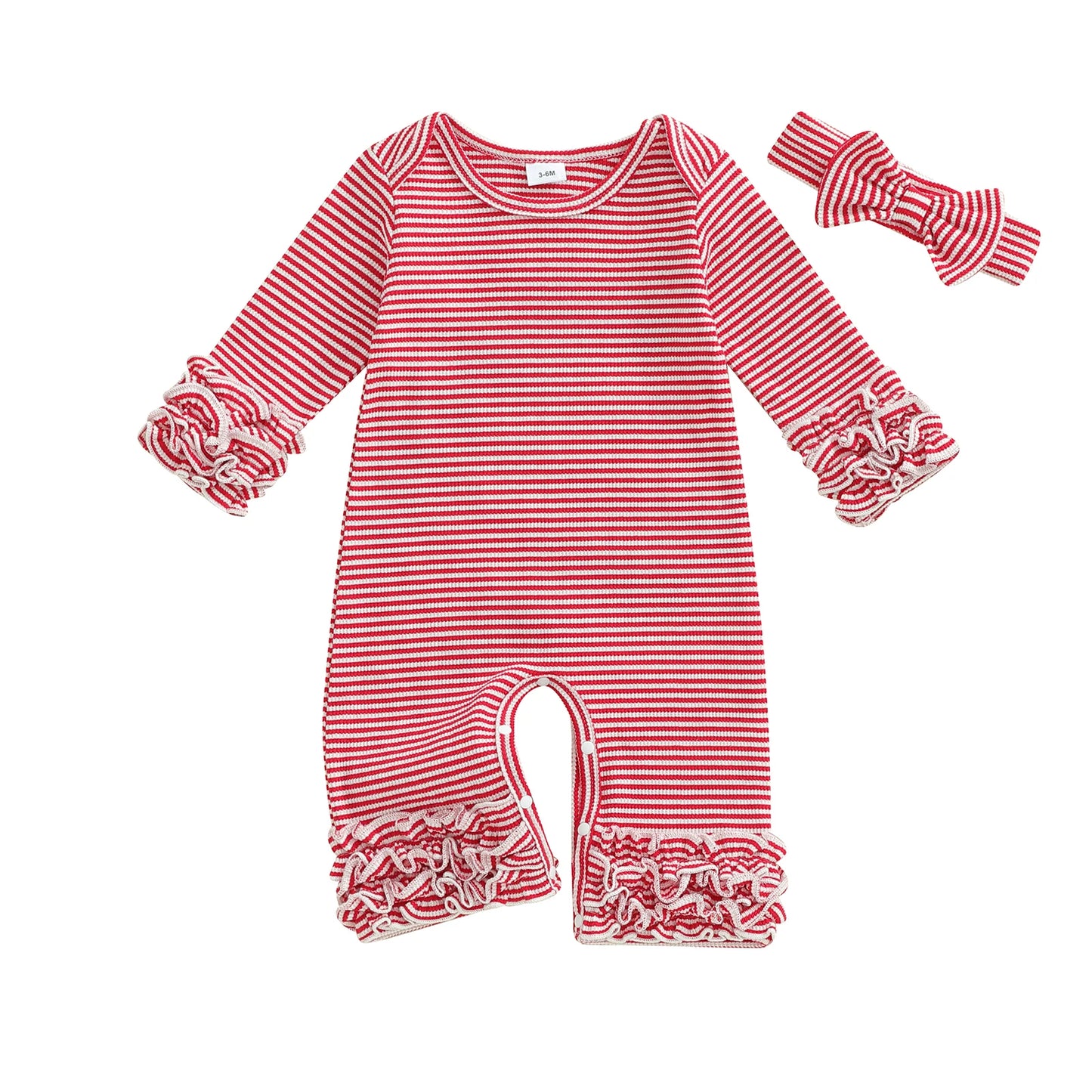 Adorable Baby Girls 2 Piece Set Stylish Long Sleeve Striped Romper with Matching Bow Headband for a Complete Look
