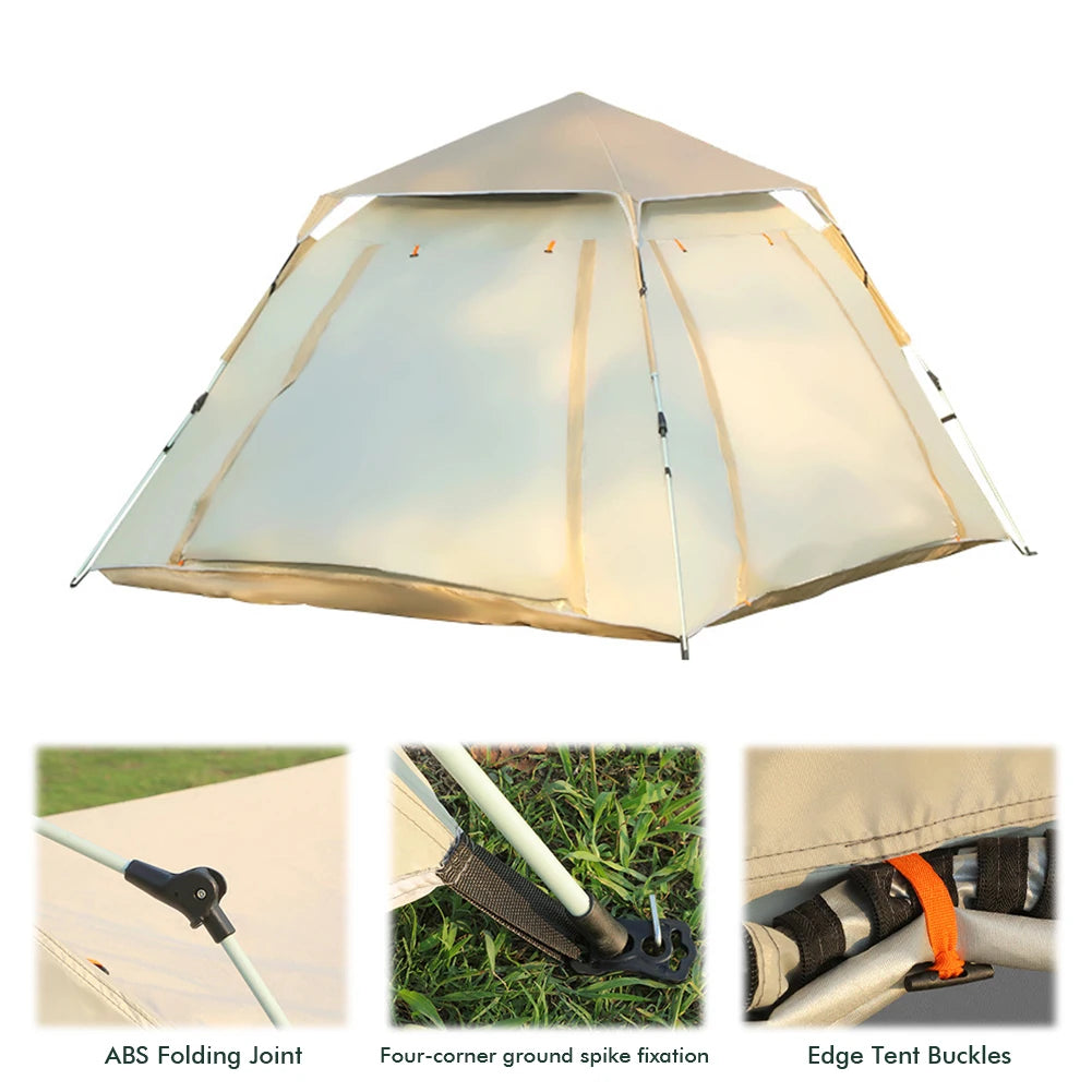 Large Size Outdoor 3-4P One-Touch Camping Tent Quick Automatic Opening Beach Fishing Tent Family Travel Picnic Park Anti-UV Tent