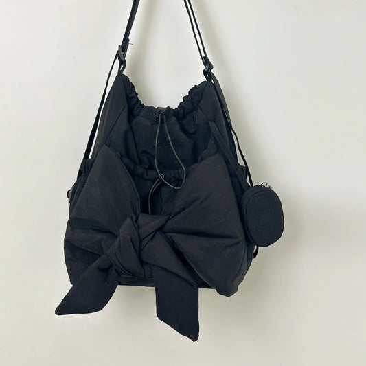 Women Mommy Maternity Backpack Large Capacity Bow Drawstring Backpack Daily Tote Handbag Ladies Travel Backpack