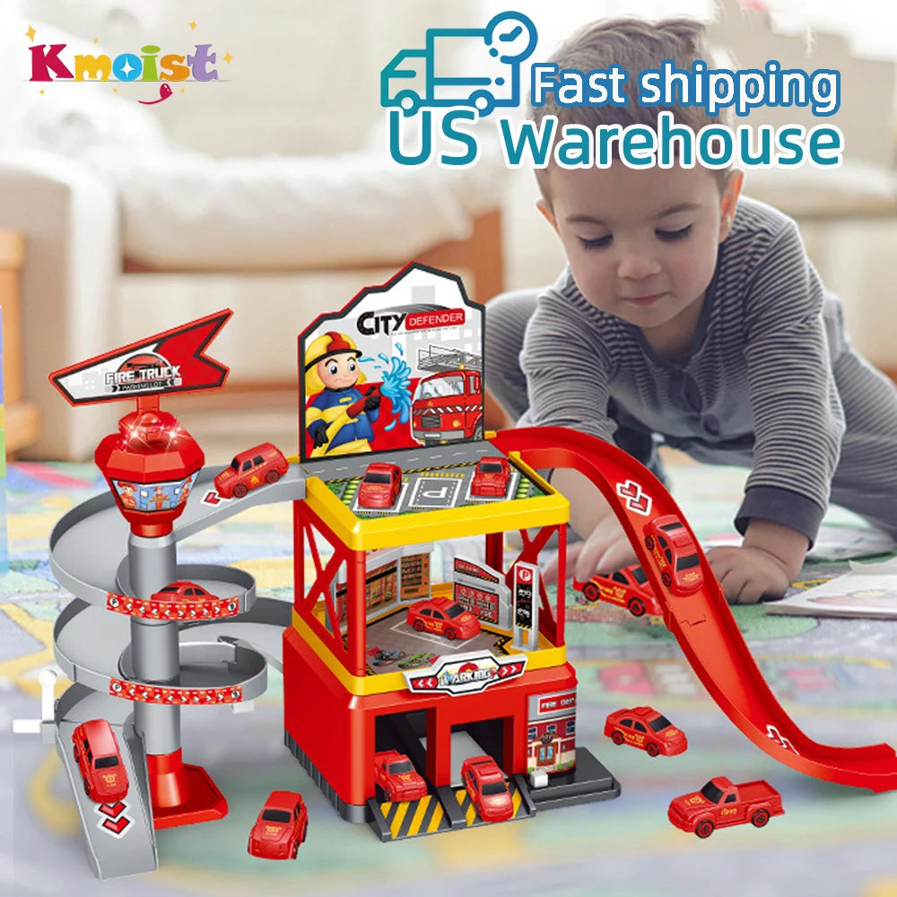 Rail Car Parking Assembled Runway Inertia Car Engineering Vehicle Children Toy City Garage Alloy Racing Track Toys for Boys Gift