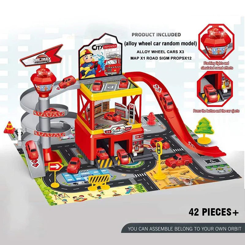 Rail Car Parking Assembled Runway Inertia Car Engineering Vehicle Children Toy City Garage Alloy Racing Track Toys for Boys Gift