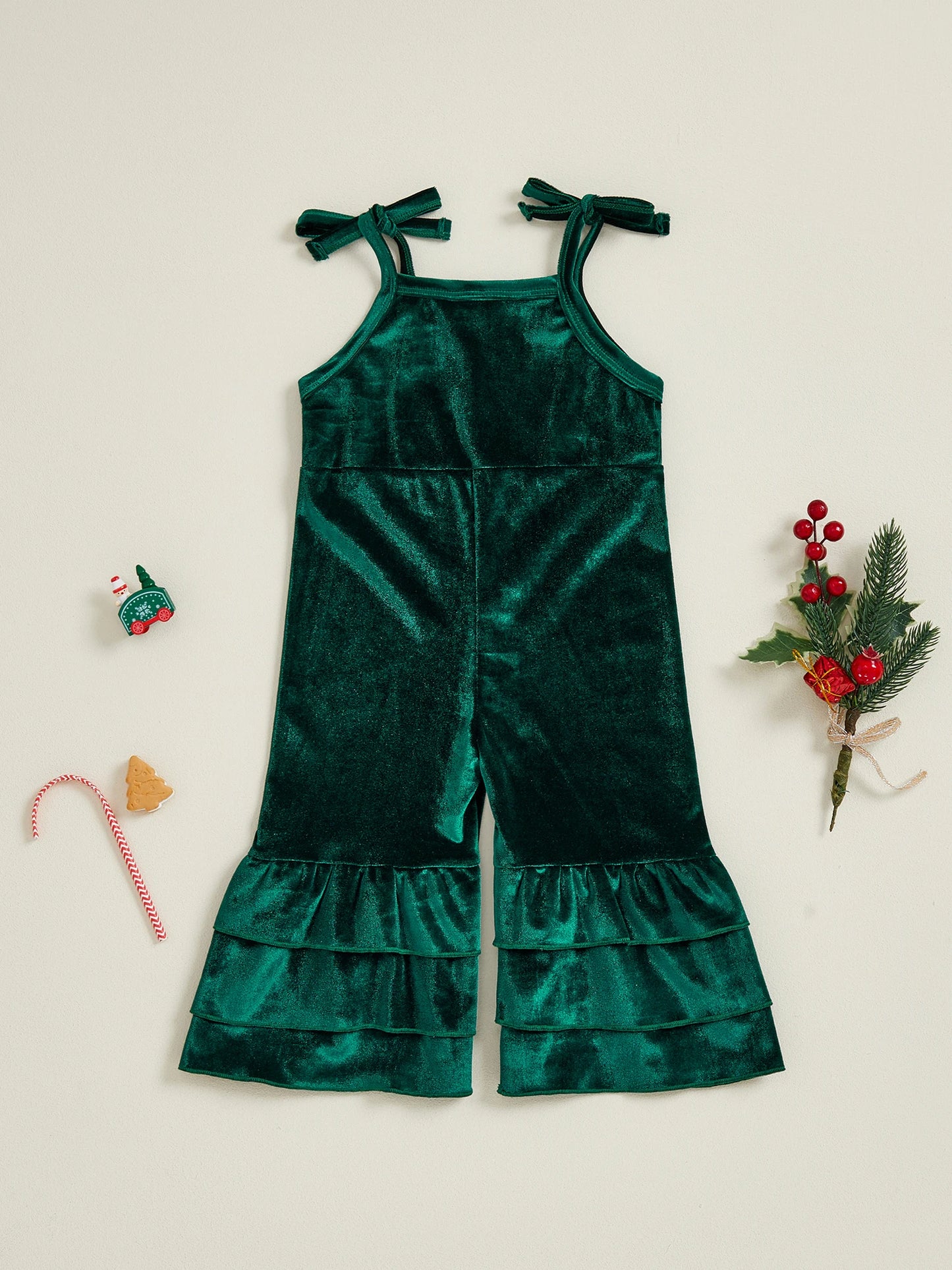 Adorable Girls Velvet Romper with Festive Reindeer Embroidery and Stylish Flared Pants for Christmas Celebrations