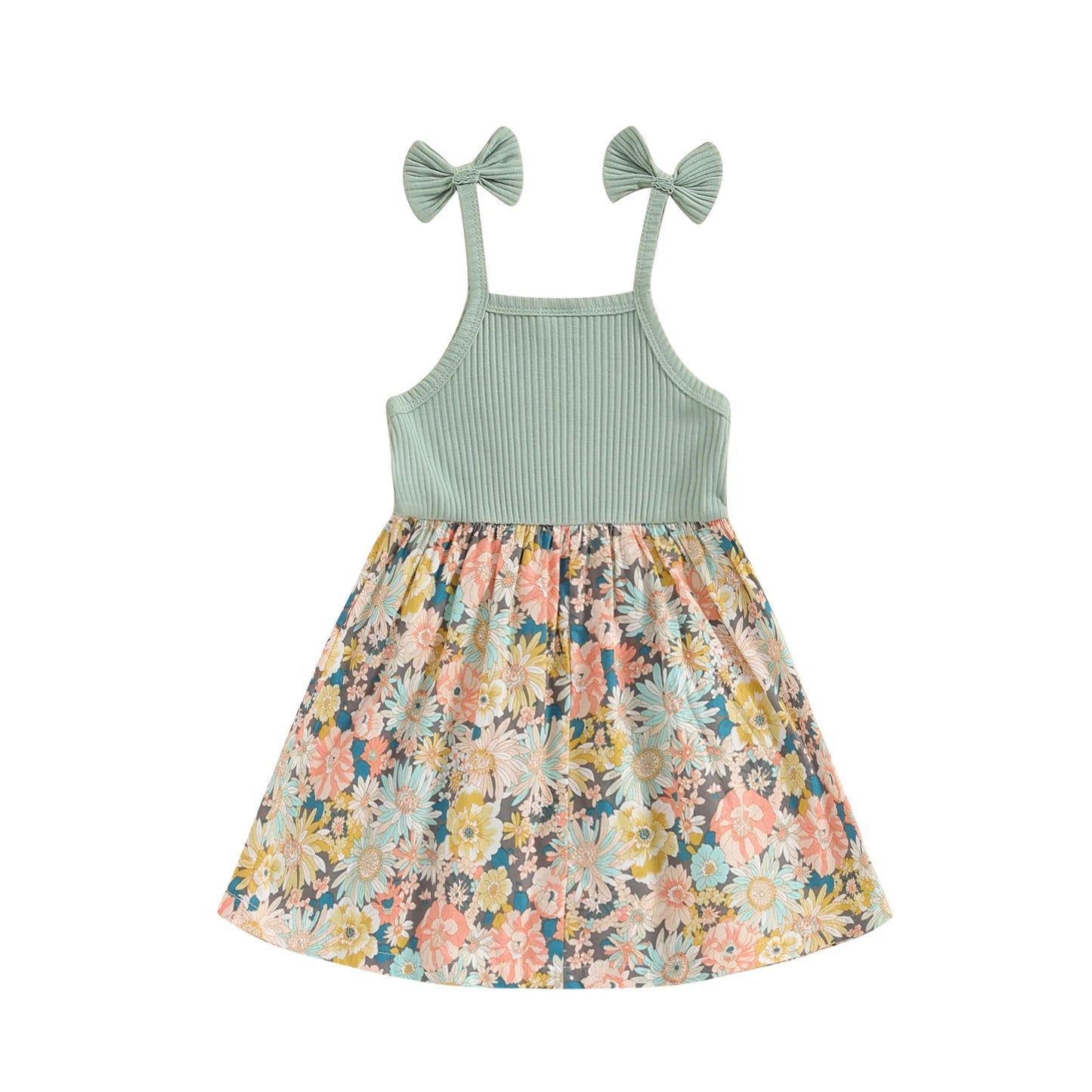 Toddler Girl Sleeveless Floral Print Dress with Bow Detail and A-Line Silhouette Perfect for Casual Summer Outfits