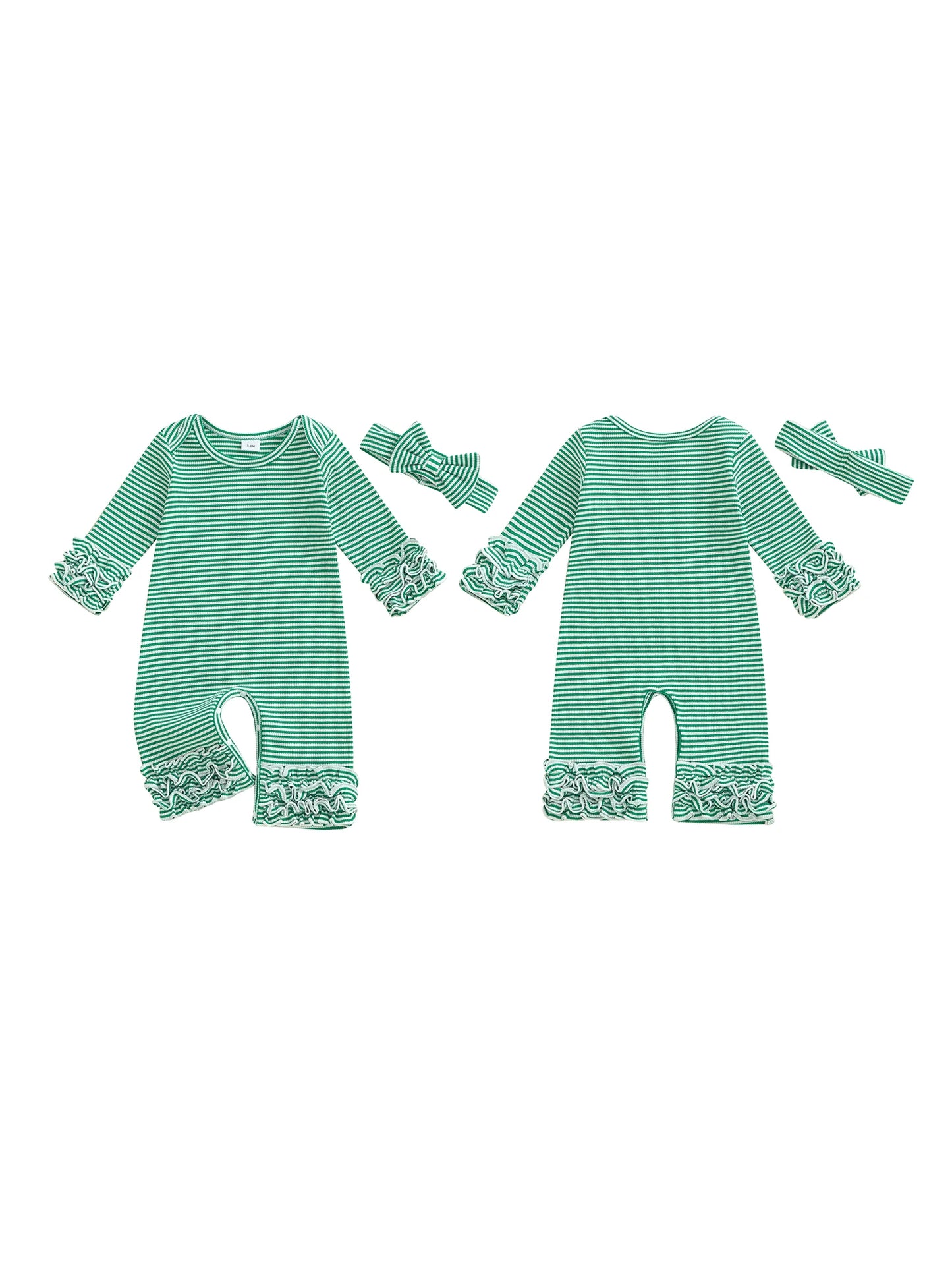 Adorable Baby Girls 2 Piece Set Stylish Long Sleeve Striped Romper with Matching Bow Headband for a Complete Look