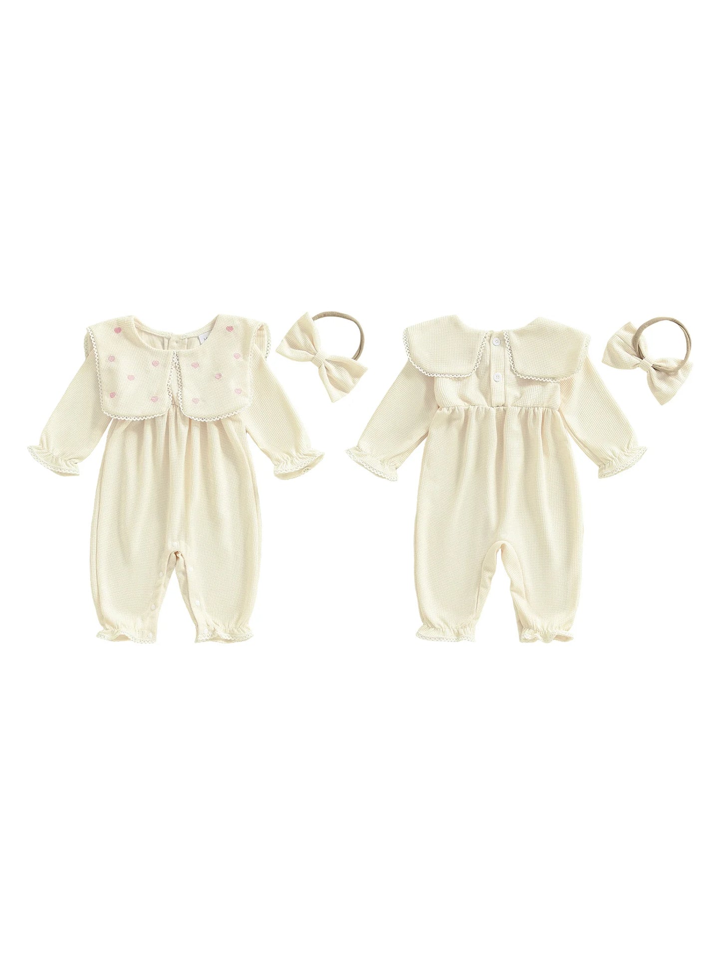 Adorable Toddler Girls Floral Print Ruffle Sleeve Romper with Matching Bow Headband Set for Summer Outfits