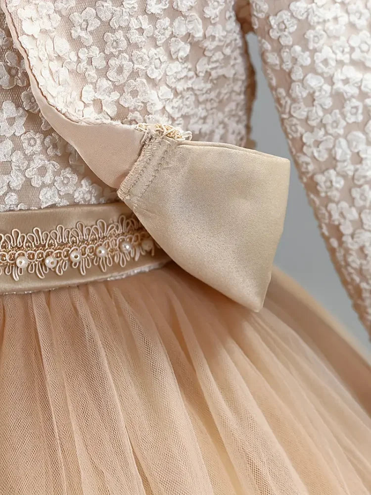 Girls Dress Set Spring Autumn Khaki Lotus Lace 2024 Fashion New Children Clothes Cute Princess Dresses and Coat Outfits 2-8 Year