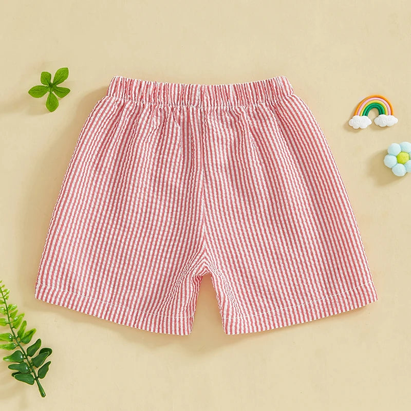 Baby Boy Striped Print Shorts Stylish Elastic Waist Short Pants for Summer Vacation Beachwear Trendy Fashion