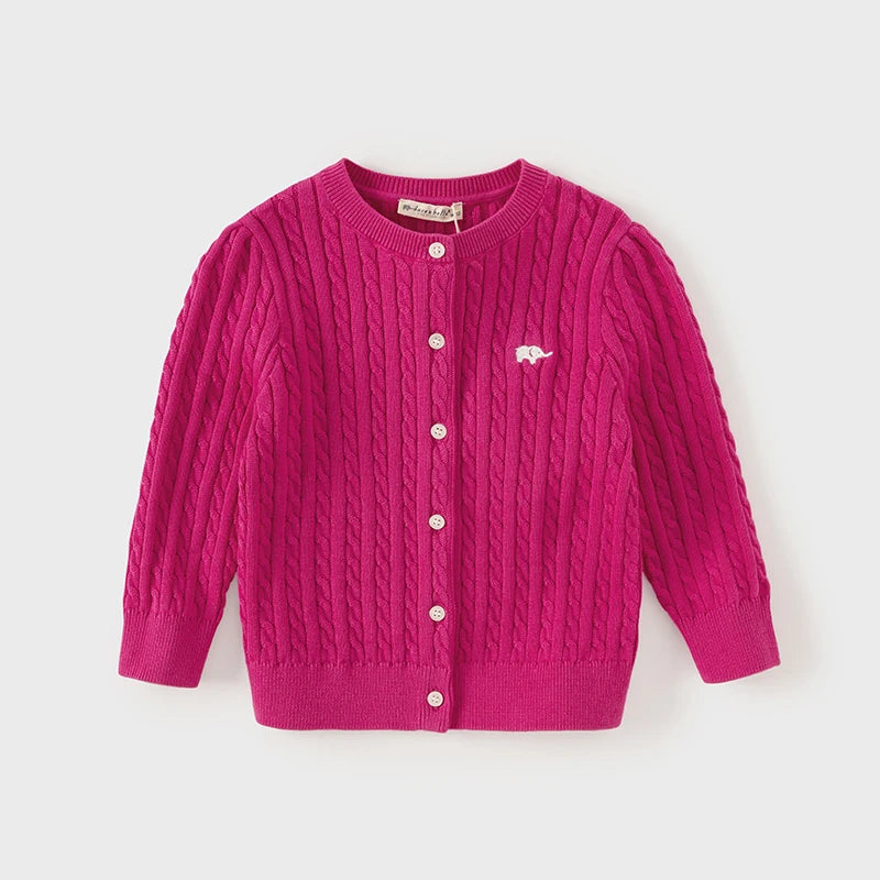 Dave Bella Girls Long Sleeve Button Cardigan Spring Autumn Knit Sweater for Children Casual Cotton Overcoat Tops DB3243397