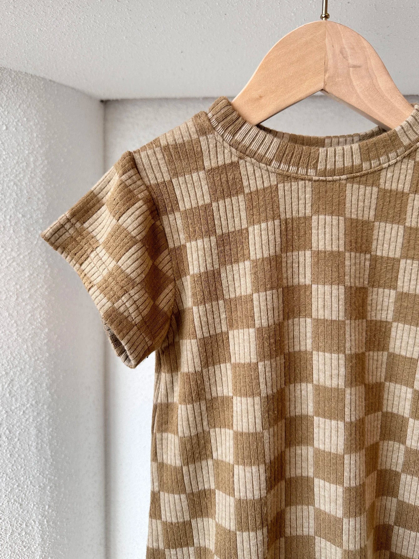 Retro summer toddler bodysuit short sleeved plaid jumpsuit neutral baby romper clothes