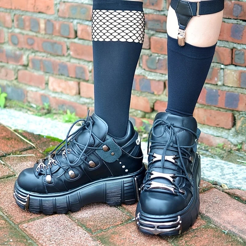Thick Bottom Platform Women Sneakers Rock Metal Decoration Large Size Casual Trainers Punk Style Gothic Sport Shoes Female Daily